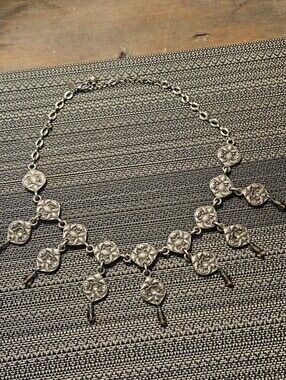 STUNNING CHICOS BIB NECKLACE.WEIGHTY W/REAL CRYSTAL DROPLETS&INSET.MAY BE PEWTER